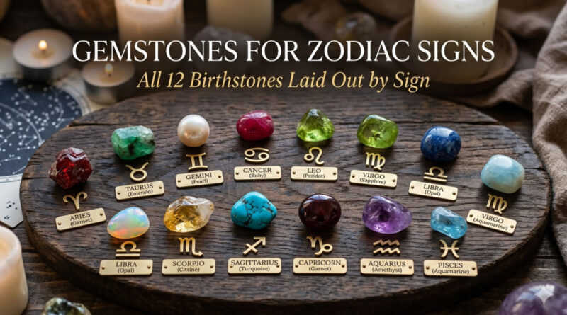 Gemstones for zodiac signs all 12 birthstones laid out by sign