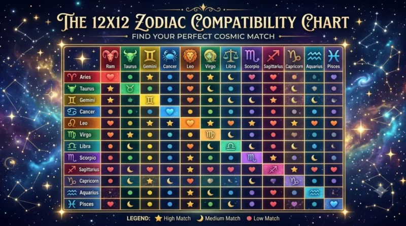 Zodiac compatibility chart showing the best and worst matches for every sign