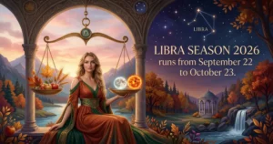 Libra season dates and meaning, with the sun entering Libra at the fall equinox