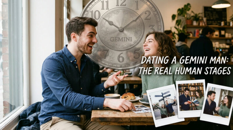 Early stages of dating a Gemini man shown by a couple laughing in animated conversation