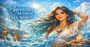 A beautiful woman showing the signs an Aquarius woman likes you but is hiding it