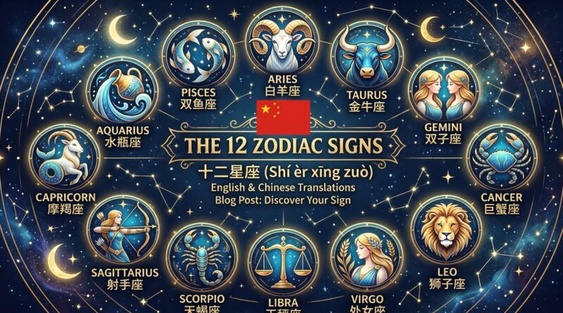 The 12 zodiac signs in Chinese with characters, pinyin and literal meanings