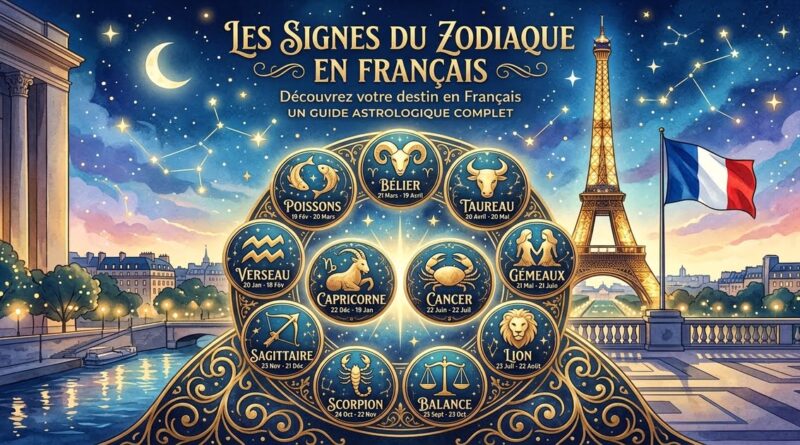 The 12 zodiac signs in French with their articles and literal meanings