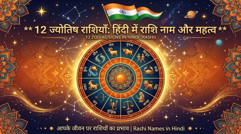 The 12 zodiac signs in Hindi in Devanagari with rashi names and dates