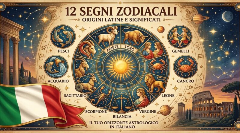 The 12 zodiac signs in Italian with their Latin origins and meanings