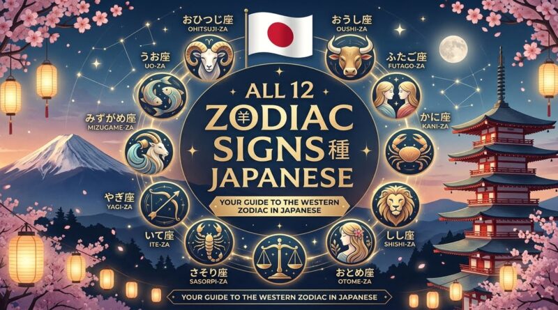 The 12 zodiac signs in Japanese with kanji, hiragana and romaji readings