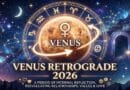 Venus Retrograde 2026 set against a starry cosmos featuring Scorpio and Libra zodiac constellations